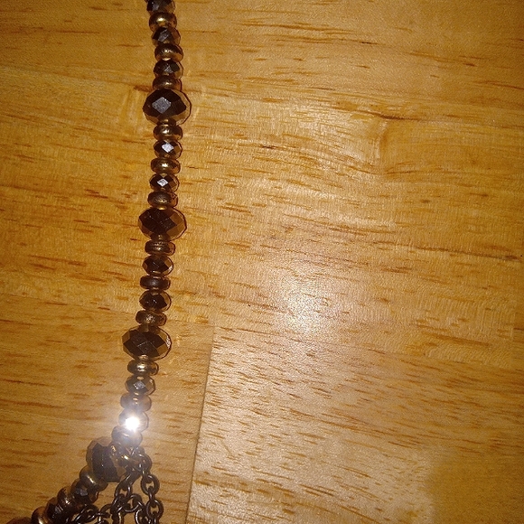 Vintage Chico's BoHo Bibb Necklace style Gold silver brown glass mix metals bead - Picture 12 of 16
